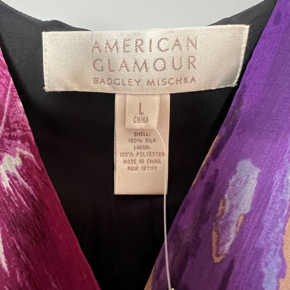 AMERICAN GLAMOUR BADGLEY‎ MISCHKA Babydoll Silk Tunic Top Large Dark Fairy Y2K - Picture 5 of 6